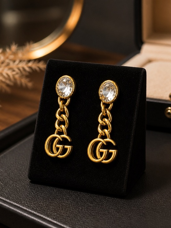 Gucci Jewelry - Gucci Gold Crystal Drop Double G Chain Earrings